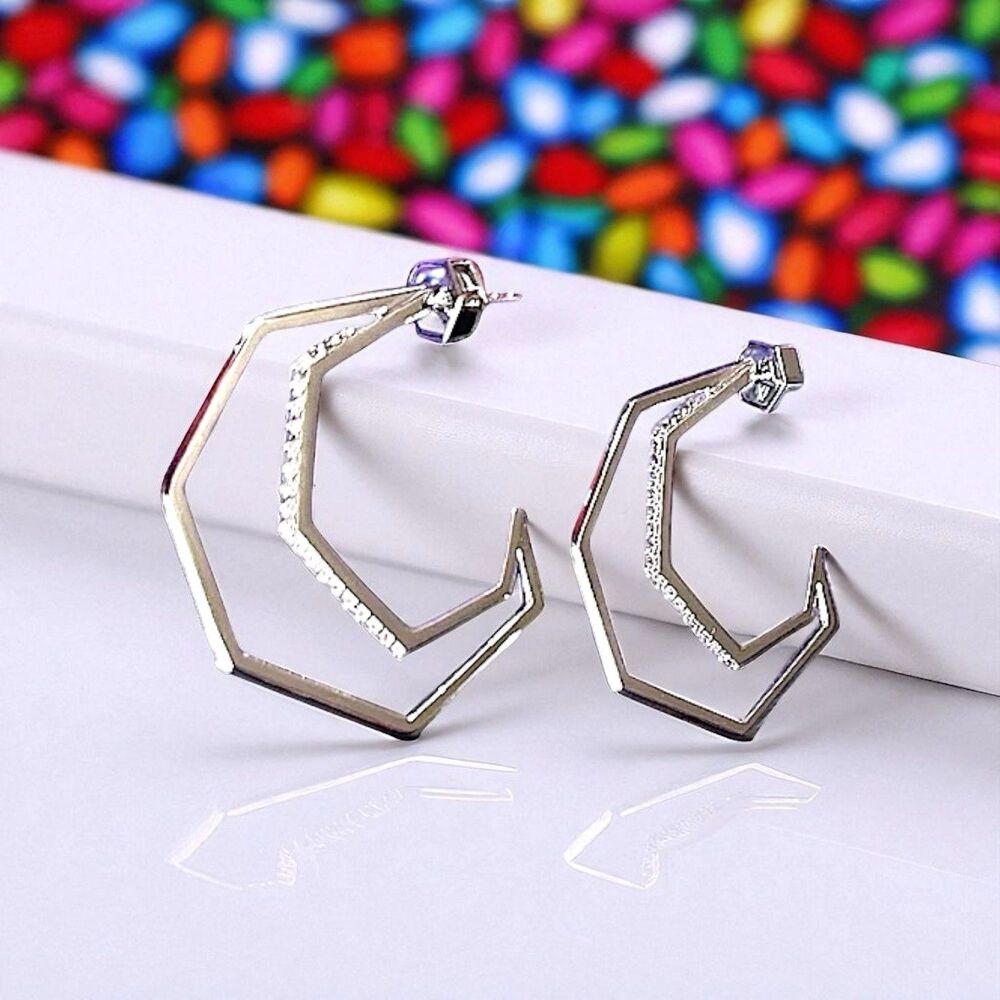Via Saviene Aris Hoop Earrings in Rhodium Plated Brass Brand New With Tags